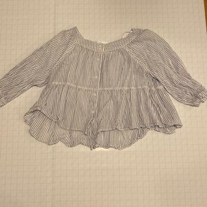 Blue and white, striped, oversized, linen, half-sleeve